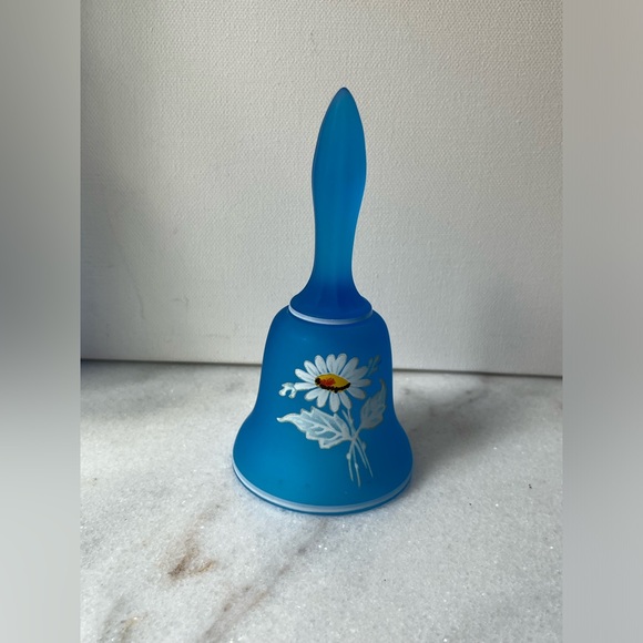 Westmoreland Glass Authentic Handmade Blue Glass BELL with Handpainted Flowers 5 - Picture 1 of 7